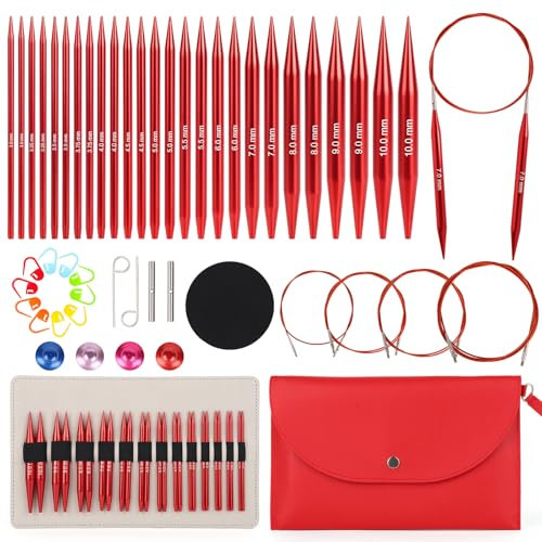 Aeelike Circular Knitting Needles, Interchangeable Circular Knitting Needles Set with Case & Accessories, 13 Pairs of Interchangeable Needles Set with 4 Cables, Circular Knitting Set for Beginners
