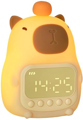 BAIFULAI Capybara Wecker mit Nachtlicht für Kinder, LED Uhrzeit Nachttischwecker Wiederaufladbar Kinderwecker Silikon Tier Tischlampe Wecker Kinder für Teenager-Mädchen und Jungen