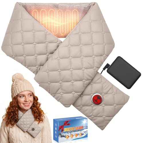 Heated Scarf for Women, Rechargeable Electric Neck Warmer with Power Bank, 3 Heat Levels Neck Wrap for Cold Weather, Winter Gift for Mom Wife, Off-White
