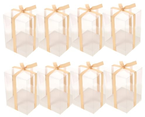 WEKAMOS Transparente Verpackung 8 Stück mit Schleife aus Pvc Farbe 10x10x15cm für Hochzeit und Gastgeschenke