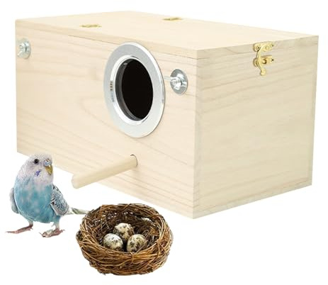 Brutkasten für Papageiens aus Holz, Nistkasten für Sittiche, Nistkasten aus Holz für die Zucht von Sittichen, Vogelhaus mit Sitzstangenständer, Papageiens-Nistkastens für Sittiche