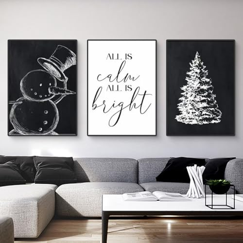 TROYSINC 3er Weihnachten Poster Set, Winter Bilder, Weihnachtsbaum Schneemann Wandkunst Wandbilder, Wohnzimmer Schlafzimmer Wanddeko, ohne Rahmen (30x40cm)