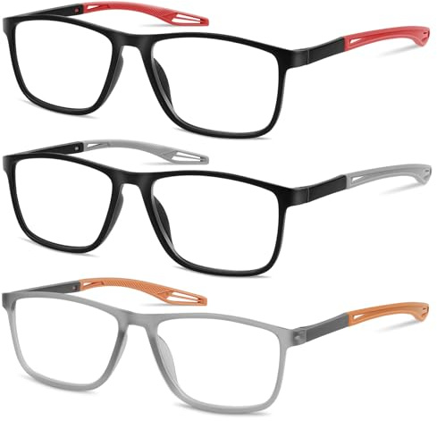 AOOSU Gafas de Lectura, 3PCS Bloqueo Luz Azul Ultraligeras Anteojos de Lectura Gafas, Gafas de Lectura Flexibles con Elegante Marco Rectangular, Resistentes a los Óptima - Hombre Mujer +2,5