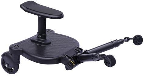 Kinderwagen Trittbrett Universal, Kiddy Board mit Abnehmbarem Sitz, 360° Lenkrolle & Rutschfester Trittfläche, Einfache Montage, Für Jeden Kinderwagen, 25kg Belastbarkeit