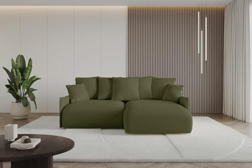 ALTDECOR Ecksofa mit Schlaffunktion und Bettkasten Corner Sofa Eckcouch Couch L-Form angeordnet Schlafcouch Ausziehbar Wohnlandschaft ONESK-L-v1 216x177x42 Grün