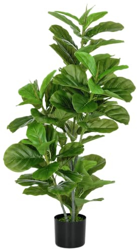 HOMCOM Künstliche Ficus-Pflanze 110 cm hoch 90 Blättern mit Topf Grün | Dekorativer Kunstbaum, Deko Wohnzimmer, Büro