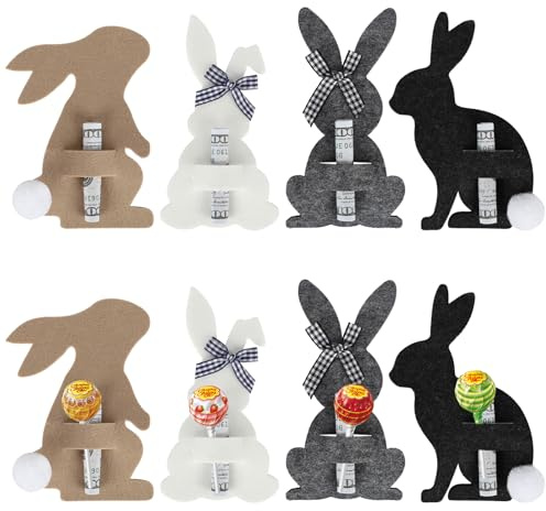 8 Stück Ostern Geldgeschenke,Geldgeschenk Ostern Verpackung,Osterhasen Filzdekorationen mit Hasen-Dekoration Lustige Osterdekoration zum Verschenken für Geld(Black)