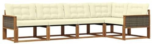 vidaXL Outdoor-Sofagarnitur mit Kissen 5 pcs Natur und Creme, Moderne Gartenmöbel, Sofa-Kollektion und robuste Terrassenbestuhlung, gemütliche Lounge-Einheit