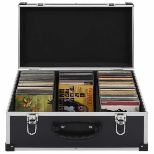 Ziaphsol CD-Koffer für 60 CDs aus Aluminium und ABS, schwarz, 43 x 29,5 x 18,5 cm, abschließbar mit 2 Schlüsseln, platzsparende Aufbewahrung für Büro und Medien