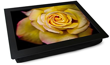 Portable Lap Desk Tray (Yellow Rose) Handmade Wooden Frame, Beanbag Cushioned Bottom | Computers, Laptops, Meals, Food | L0107 Black