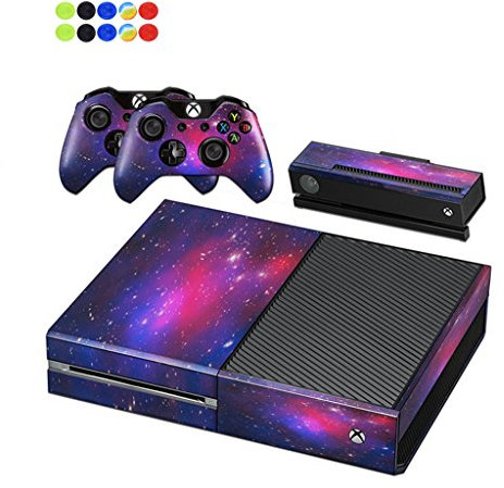 Skin for Xbox One - Morbuy Vinyl Peau Protective Autocollant Decal Sticker pour Microsoft Xbox One Console + 2 Autocollant Manette et 1 Autocollant Kinect Set + 10pc SiliconeThumb Grips (Ciel Rose)