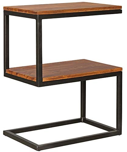 Wohnling Beistelltisch AKOLA S-Form Massiv-Holz Sheesham/Metall 45 x 60 x 30 cm, Design Wohnzimmertisch Landhaus-Stil, Anstelltisch Ablagetisch eckig
