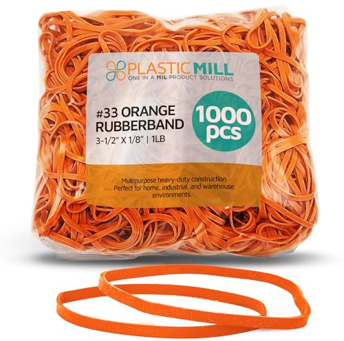 PlasticMill Rubber Bands - #33 Size - Rubberbands - 2Lb/1000 Count 2 Pound / 1000 Count Orange