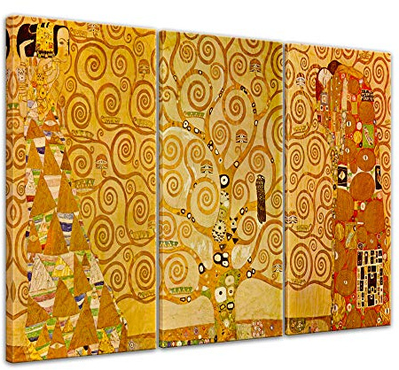 Bilderdepot24 Bild auf Leinwand | Gustav Klimt Stoclet fries Erwartung Lebensbaum in 120x80 cm mehrteilig als Wandbild XXL | Wand-deko Dekoration Wohnung alte Meister | 180952-3-120x80-3tlg