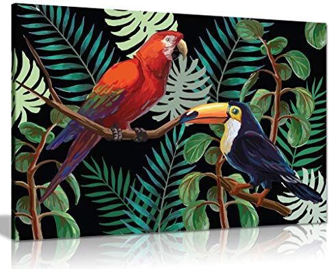 Tropcal Birds & Plants Canvas Wall Art Picture Print (24x16)