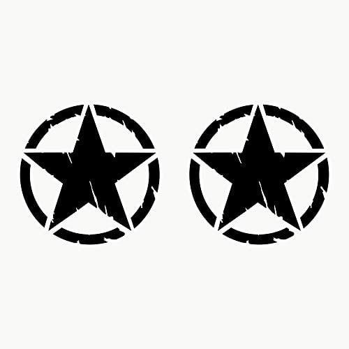 Autodomy Pack mit 2 Sticker Sterne Silber | Militär Aufkleber Beständig gegen Regen und Sonne | Aufkleber für Auto 4x4 Offroad Geländewagen | Us Army Sticker (Schwarz, 20 cm)