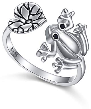 925 Sterling Silber Schmuck Hypoallergenic Süßes Tier Frosch Lotusblatt Einstellbarer Offener Ring Ringe für Damen Frauen Mädchen Geburtstagsgeschenk