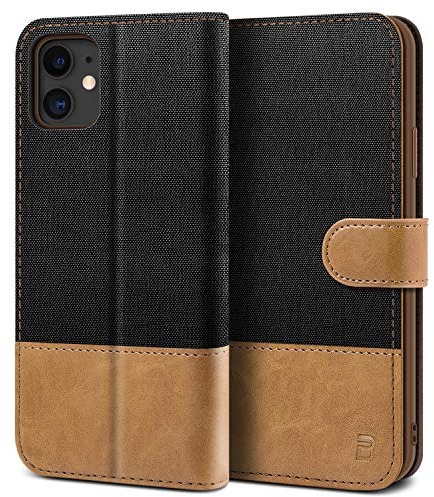 BEZ Handyhülle für iPhone 11 Hülle, Tasche Kompatibel für iPhone 11, Schutzhüllen aus Klappetui mit Kreditkartenhaltern, Ständer, Magnetverschluss, Schwarz