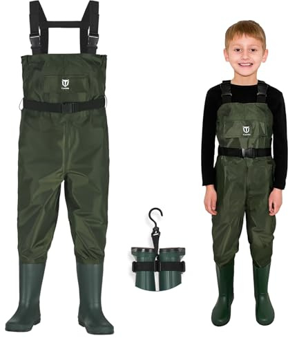 TIDEWE Chest Waders for Kids, Waterproof Youth Waders with Boot Hanger, Lightweight PVC Kids Chest Waders with Boot for Fishing & Hunting (Size 12/13 Big Kid)
