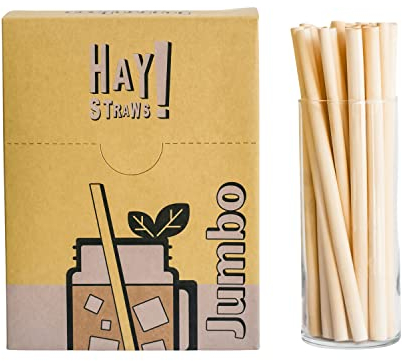 HAY! Straws | Lot de 250 pailles hautes de 20,3 cm | 5 à 7,5 mm de diamètre | Pailles à tige de roseau | 100 % végétales | Pailles jetables certifiées compostables