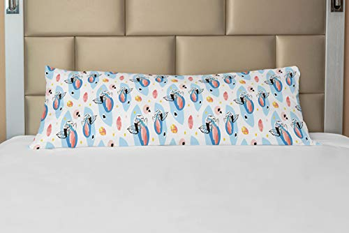 ABAKUHAUS Tropisch Körper Kissenbezug mit Reißverschluss, Lotus Oriental Folklore, Deko-Akzent Langer Kissenbezug, 53 x 137 cm, Mehrfarbig