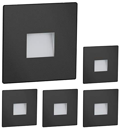 ledscom.de 5 Stück LED Treppenlicht/Wandeinbauleuchte FOW für innen und außen, Downlight, eckig, schwarz, 85 x 85mm, warmweiß