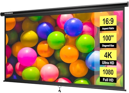 VIVOHOME 100 Inch 16:9 Pull Down Projector Screen, HD 4K Retractable Movie Screen for Indoor Home Theater and Office, Manual Projection Screen with Auto Locking (87W x 49H Inch Display Area)