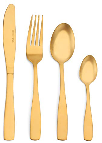 Sharecook Matte Gold Cutlery Set, 32 Piece Stainless Steel Silverware Set with Knife and Fork Set, Service for 8, Dishwasher Safe