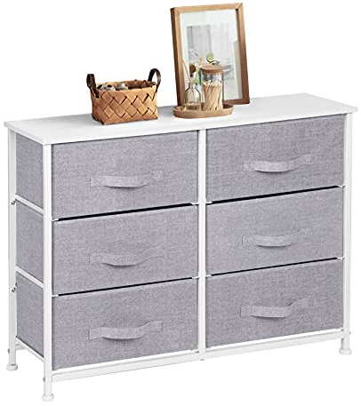 Chest of Drawers, 6 Fabric Drawers Storage Unit with Wooden Top and Metal Frame, Cloth Storage Organizer for Bedroom Living Room Closet Hallway, Grey