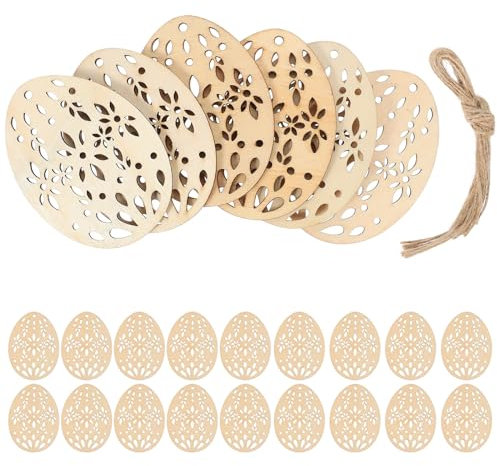 PRETYZOOM 20 Stück Ostern Anhänger Holzdeko Holzscheiben Holz Ostereier Osterhasen Blumen Eier Hasen Figur Streudeko Osteranhänger Holz Osterdeko Dekohänger DIY Basteln Baumschmuck