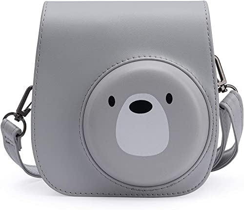 Frankmate Sofortbildkameratasche kompatibel mit Instax Mini 12 11 9 8, PU-Leder Tasche mit Tasche und verstellbarem Schultergurt (Cute Bear)