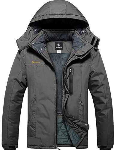 GEMYSE Herren Wasserdichte Berg-Skijacke Winddichte Fleece Outdoor-Winterjacke mit Kapuze (Eisen Grau 08,XL)