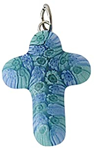 Pendentif en forme de croix en verre de Murano Bleu env. 3 x 2 cm