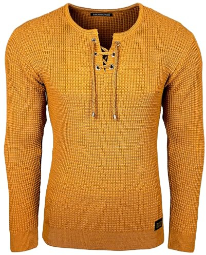 Subliminal Mode Pull Homme en Maille à Col V à Lacet - Style Basique - Coupe Ajustée - Pull Over Tricoté Hiver Manches Longues - Idée Cadeau BX52132