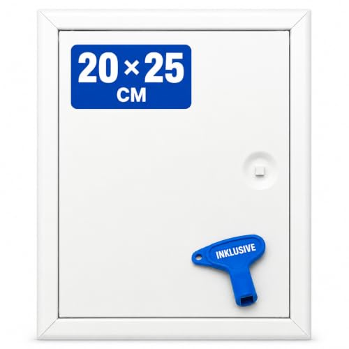 Revisionsklappe 20x25cm PREMIUM mit Vierkantverschluss Stahlblech weiß 4-Kant-Verschluss Revisionstür | Wartungsklappe | Serviceklappe | Badewannen-Inspektionstür (20X25)