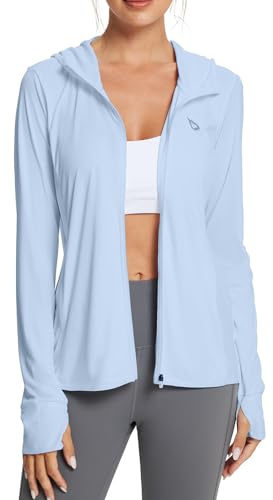 baleaf Women's SPF Jacket Sun Shirt UV Protection Hoodie Zip Up Long Sleeve Hooded Summer Clothing Running Hiking Kentucky Blue L