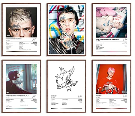 Usspo Lil Peep Musikalbum-Cover, Poster, Druck, Leinwand, Wandkunst, limitiert, signiert, Hellboy-Poster, Zimmer, ästhetisches Set, 6 Stück, Wohnheim-Dekoration, 20,3 x 25,4 cm, ungerahmt
