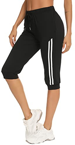Jezonga Women's Joggers Pants Capri Cropped Sweatpants Trousers | Soft Workout Gym Running Lounge Tracksuit Bottoms with Pockets