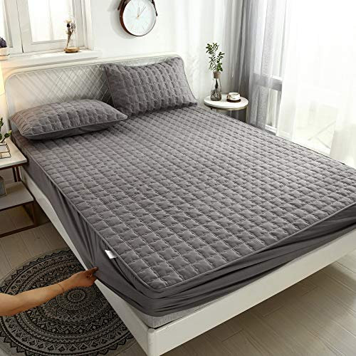 FCLDESHOP Bettlaken für Matratze,Dickes, gestepptes Spannbettlaken mit tiefen Taschen, ältere Kinder, wasserabweisend für jeden Urin, einfarbig, Matratzenschoner, dunkelgrau, 120 x 200 cm