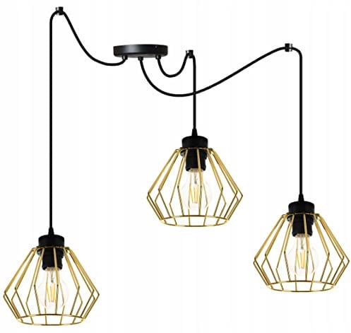 Light-Home Spider Santos Hängelampe Hängeleuchte - Deckenlampe Industrial für Wohnzimmer Schlafzimmer und Esszimmer - Pendelleuchte aus Metall - 3-Flammig - Schwarz und Gold