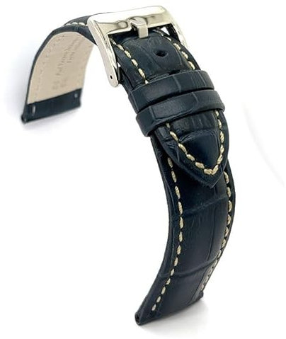 diloy Sportliches gepolstertes Uhrenarmband Rindsleder Krokoprägung quadratisch weiße Naht – Größen 14mm 16mm 18mm 20mm 22mm 24mm 26mm 28mm 30mm – Elegant 378 Navy Blau 26mm