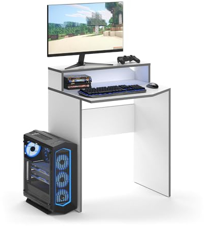 Vicco Gaming Tisch Kron, Weiß/Grau, 70 x 60 cm