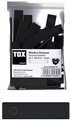 TOX Window Distance glazing blocks, distance blocks made of plastic, loadable up to 3 tons, polypropylene, 24 x 100 x 6 mm, 1 bag, 50 pcs., 065600105