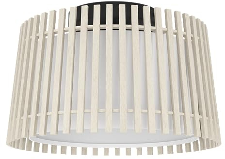EGLO Deckenlampe Fattoria, runde Deckenleuchte, Wohnzimmerlampe aus hellem Holz und weißem Textil, Aufbaulampe für Wohnzimmer und Schlafzimmer, E27 Fassung, Ø 38 cm