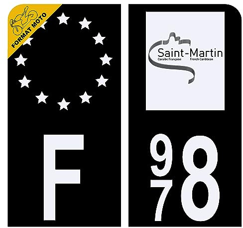 HADEXIA Aufkleber für Nummernschild, Motorrad, 978, Saint Martin DROM, Schwarz, Plexiglasplatte