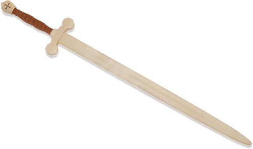 BestSaller 1015 Templer Ritter Zweihand-Schwert Templer Holz 100cm, Griff mit braunem Kunstleder umwickelt