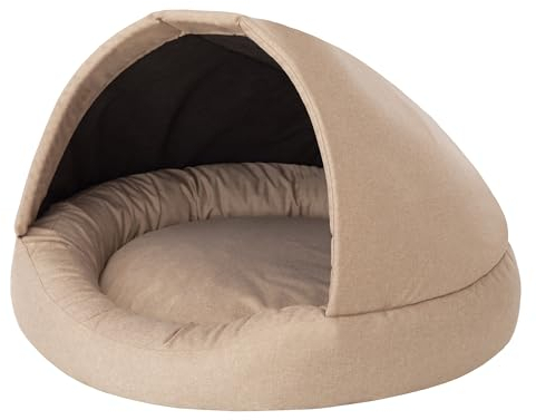 PillowPrim 2 in 1 Hundebett und Hundehaus, Stoffhaus, Katzenhöhle, Hundehütte, Hundekorb, Hundeliege, Schlafplätze, Möbel für Tiere, Beige, L: 80x80x52 cm