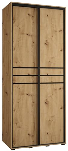 MEBLE KRYSPOL Davos 10 120 Schrank mit Zwei Schiebetüren für Schlafzimmer - Moderner Aufbewahrungsschrank mit Kleiderstange und Regalen - 235,2x120x60 cm - Artisan Artisan Schwarz