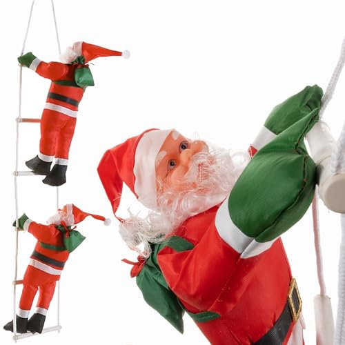 Ruhhy Kletternder Weihnachtsmann auf der Leiter mit 2 Nikolaus Weihnachtsdekoration für Indoor & Outdoor Wetterfest 120 cm 22519