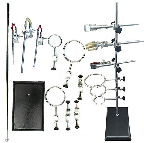 KEESUNG Labor Ständer, 60cm Laborunterstützung Laborständer Platte Stab Klemme Muffe Stativmaterial Kühlerhalter Eisen Ring Kit für Chemie Physikalische Experiment